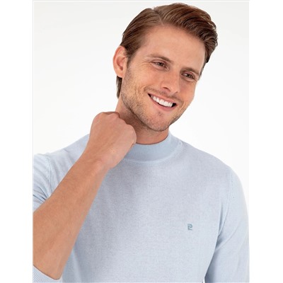 Açık Mavi Slim Fit Yarım Balıkçı Yaka Basic Triko Kazak