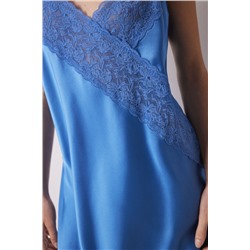 Camisón corto satén y encaje azul