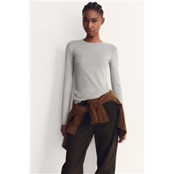 LONG SLEEVE WASHED EFFECT RIBBED T-SHIRT