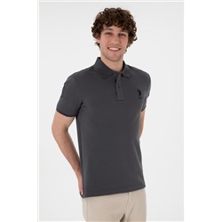 Erkek Slim Fit Polo Yaka Antrasit Basic Tişört