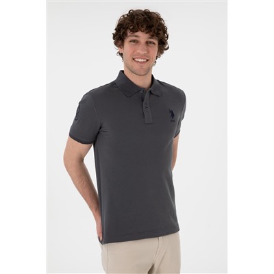 Erkek Slim Fit Polo Yaka Antrasit Basic Tişört