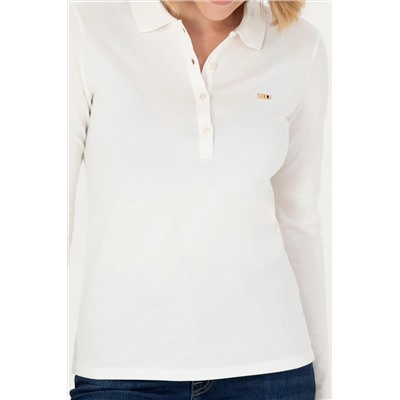 Kadın Ekru Basic Polo Yaka Sweatshirt