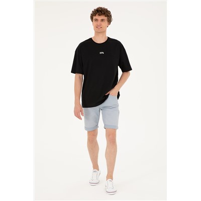 Erkek Comfort Fit Bisiklet Yaka Siyah Tişört