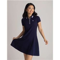 STRIPE COLLAR ZIP SWING POLO DRESS