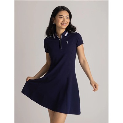 STRIPE COLLAR ZIP SWING POLO DRESS