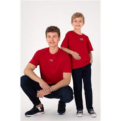 Erkek Comfort Fit Bisiklet Yaka Kırmızı Tişört