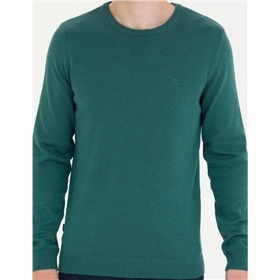 Yeşil Slim Fit Bisiklet Yaka Basic Triko Kazak