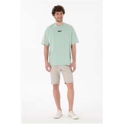 Erkek Oversize Fit Bisiklet Yaka Su Yeşili Tişört