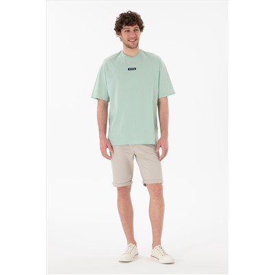Erkek Oversize Fit Bisiklet Yaka Su Yeşili Tişört