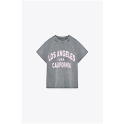 WASHED-EFFECT TEXT PLUSH SWEATSHIRT