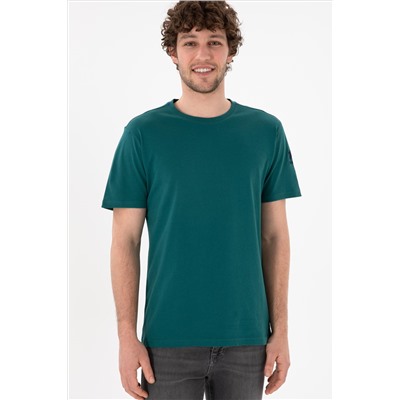 Erkek Regular Fit Bisiklet Yaka Koyu Yeşil Basic Tişört