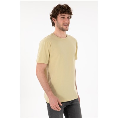 Erkek Regular Fit Bisiklet Yaka Açık Haki Basic Tişört