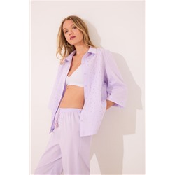 Pijama largo camisero lila strass