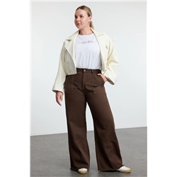 Trendyol Curve Kahverengi Yüksek Bel Geniş Paça Büyük Beden Wide Leg Jeans TBBAW25CJ00001