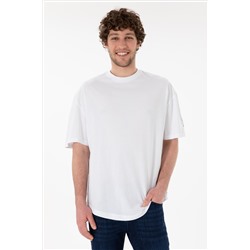 Erkek Long Fit Bisiklet Yaka Beyaz Basic Tişört