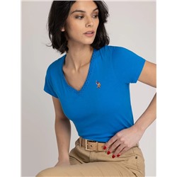 SCALLOP TRIM V-NECK T-SHIRT