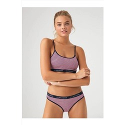 U.S. Polo Assn. Çizgili Büstiyer Slip Takım Lacivert POLO-66250-LACİVERT