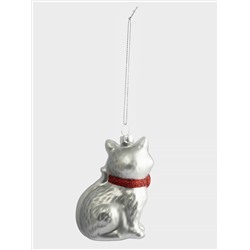 Игрушка елочная, 7х9 см, стекло, серебристая, Кошка, New year