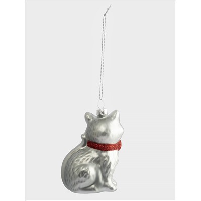 Игрушка елочная, 7х9 см, стекло, серебристая, Кошка, New year