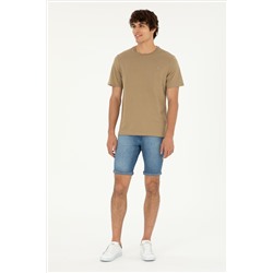 Erkek Regular Fit Bisiklet Yaka Haki Basic Tişört