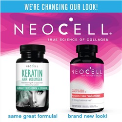 Средство для волос! NeoCell Keratin Hair Volumizer, Enhance Hair Strength, Grass-Fed Collagen, Gluten Free - 60 Capsules (Package May Vary)