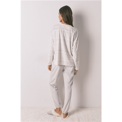 Pijama largo polar suave cenefas gris