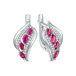Серьги из серебра с корундами рубин и фианитами родированные 2-3054-001