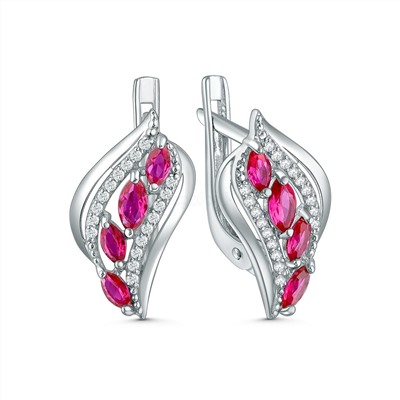 Серьги из серебра с корундами рубин и фианитами родированные 2-3054-001