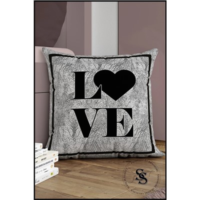 SasoHome Gri Harfli Kırlent Kılıfı - Love - Aşk - Harfli Dekoratif Dijital Baskılı Hediyelik Kırlent Kılıfı 00006