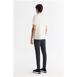 Ekru Bisiklet Yaka Elastan İnterlok T-Shirt
