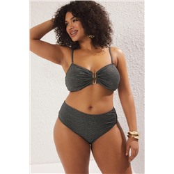 Siyah Yüksek Bel Simli Işıltılı Büyük Beden Bikini Altı TBBSS25CR00004