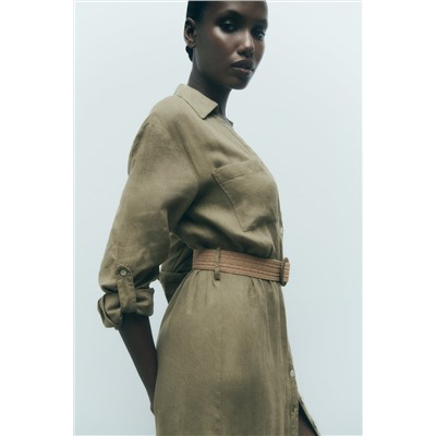 BELTED LINEN SHIRT DRESS