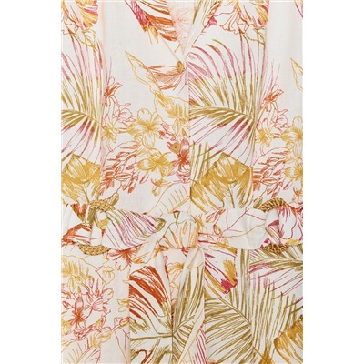 PRINTED LINEN BLEND MIDI DRESS