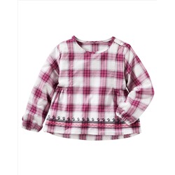 Embroidered Plaid Top