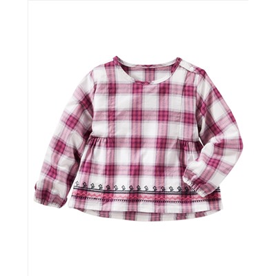 Embroidered Plaid Top