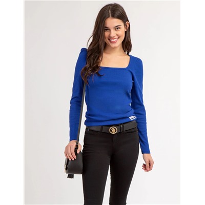 LONG SLEEVE SQUARE NECK RIBBED TOP
