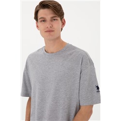 Erkek Long Fit Bisiklet Yaka Gri Melanj Basic Tişört