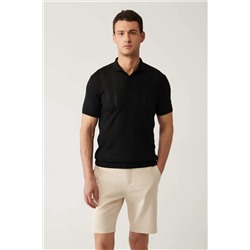 Avva, Erkek Siyah 3 Düğmeli Ajurlu Polo Yaka Triko T-shirt A41y5096