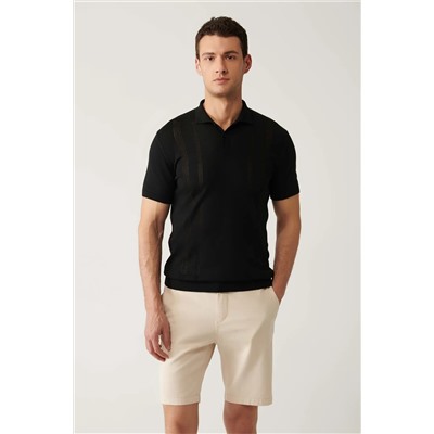 Avva, Erkek Siyah 3 Düğmeli Ajurlu Polo Yaka Triko T-shirt A41y5096