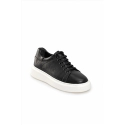 Avva Erkek Siyah %100 Deri Esnek Taban Sneaker Ayakkabı B008000
