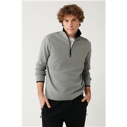 Avva Erkek Gri Dik Yaka Soğuğa Dayanıklı Yarım Fermuarlı Regular Fit Standart Kesim Polar Sweatshirt E001 E001068