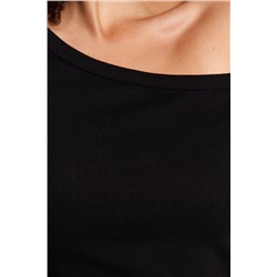 Siyah Fitted/Vücuda Oturan Omzu Açık Fitilli Pamuklu Esnek Örme Bluz TBBAW24AF00002
