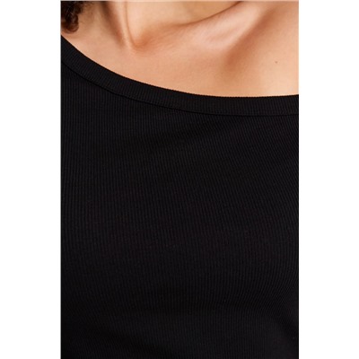 Siyah Fitted/Vücuda Oturan Omzu Açık Fitilli Pamuklu Esnek Örme Bluz TBBAW24AF00002