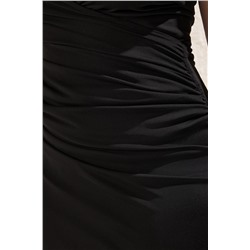 Siyah Degaje Yaka Örme Büyük Beden Tül Elbise TBBSS25AH00011