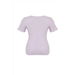 Lila Kaşkorse %100 Pamuk Fitilli Örme Büyük Beden Bluz TBBSS24AF00108