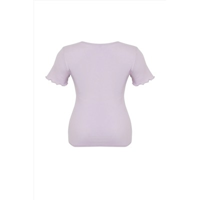 Lila Kaşkorse %100 Pamuk Fitilli Örme Büyük Beden Bluz TBBSS24AF00108