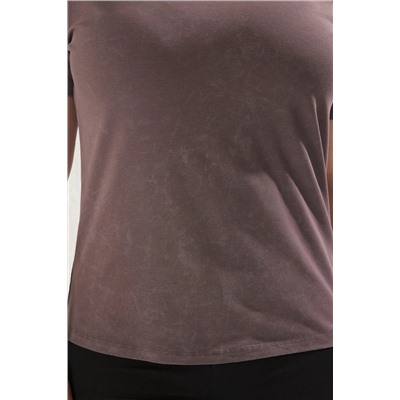 Gri Bisiklet Yaka Yıkamalı Örme Büyük Beden T-shirt TBBSS25BF00005