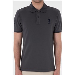Erkek Slim Fit Polo Yaka Antrasit Basic Tişört