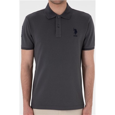 Erkek Slim Fit Polo Yaka Antrasit Basic Tişört