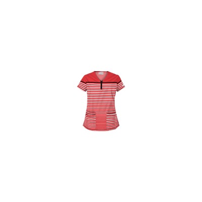 UA Sassy Stripes Poppy Y-Neck Print Scrub Top